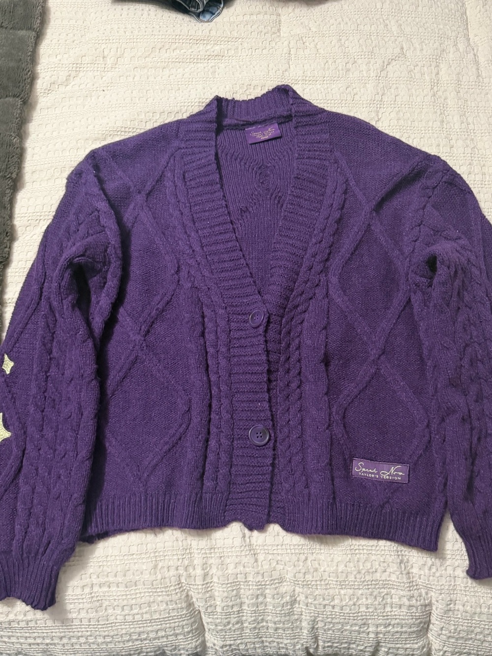 Taylor Swift Purple Cable-Knit Button Cardigan Sweater -